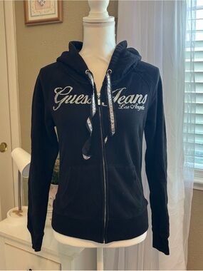 Guess Black Zip-Up Hoodie with Sparkle Logo